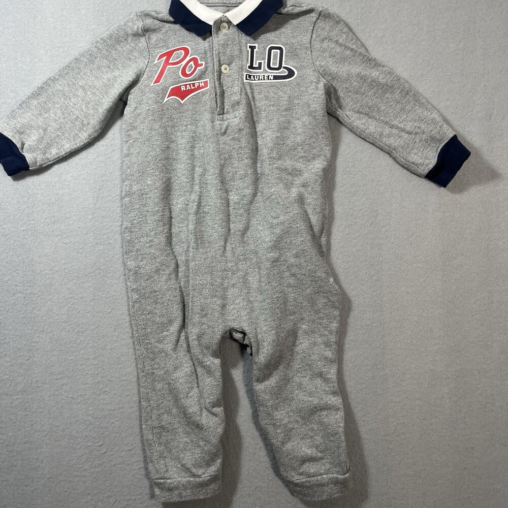 Polo Ralph Lauren toddler 12 Months One Piece Jumpsuit Polo Collared‎ Grey - Picture 9 of 9